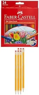 Faber Castell COLOUR PENCILS 24 COLOUR + Graphite Pencil Hb With Eraser Tip Box Of 12Pc Multicolor