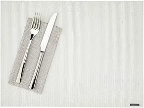 Silver pinstripe white vinyl woven placemat - with threads heat resistant, stain resistant 16'' x 12'' 6ct box restaurantware