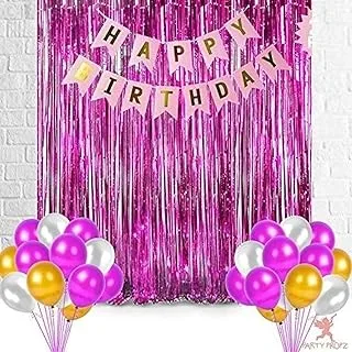 Party Propz 28 Pcs Pink Birthday Decoration Combo for Girls Or Pink Foil Curtain Combo, Party Supplies