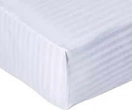 Hotel Linen Klub DEYARCO Hotel Linen White 1cm Double Fitted Sheet 1pc, Fabric: 250TC 100% Cotton Sateen 1 cm Stripe, Size: 1pc fitted sheet 150 x 200 + 30 cm, Luxury Feel Soft bedding, Color: White