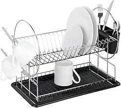 WENKO Premium Duo Dish Rack, Chrome Plated Metal, Dishware Drainer & Dryer, Home Kitchen Accessory, Ideal Size for Sink, 52x36x24cm, Silver Shiny