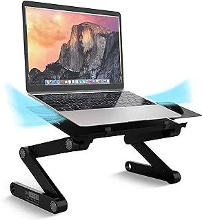 WorkEZ BEST Adjustable Laptop Stand Lap Desk for Bed Couch with Mouse Pad ergonomic height angle tilt aluminum desktop riser tray portable computer riser table cooler cooling folding holder black