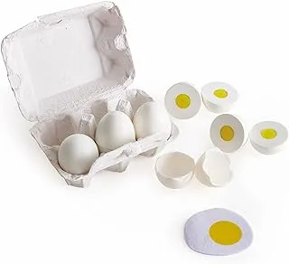 Hape Egg Carton | 3 Hard-Boiled Eggs with Easy-Peel Shell & 3 Fried, Wooden Realistic Educational Toy for Children 3+