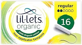 Lil-Lets Organic Non-Applicator Tampon - Regular - 100% Organic Super Soft Cotton - Amazing Comfort - Fast Absorption - Perfect Leak Proof Protection - Fragrance Free - Skin Friendly - 16 Units