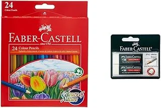 Faber-Castell Faber Castell Colours Of Nature Colour Pencils 24 Colour In A Cardboard Box,Assorted Designs, 114426 & Faber-Castell Pvc Free Eraser Big Blister Of 2Pc