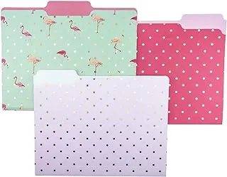 Graphique Flamingo Pink File Folder Set – File Set Includes 9 Folders and 3 Unique Flamingo and Polka Dot Designs, Embellished w/Gold Foil on Durable Triple-Scored Coated Cardstock, 11.75