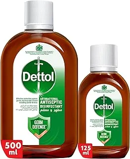 Dettol Antiseptic Antibacterial Disinfectant Liquid for Effective Germ Protection & Personal Hygiene, Used in Floor Cleaning, Bathing and Laundry, 500ml and 125ml (Pack of 2) (Packaging may vary)