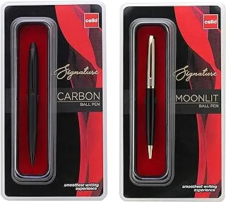 Cello Signature Carbon Ball Pen-Blue | Classy Matte Black Finish Ball Pen | Premium Metal Pen For & Cello Signature Moonlit Ball Pen-Blue | Premium Metal Pens| Smooth Writing Experience | Ideal For