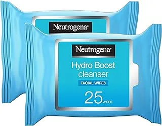 Neutrogena Hydro Boost Makeup Remover, Pack of 2x25 Wipes, Infused with Fresh Cleansing Lotion, with Hyaluronic Acid, Removes Waterproof Mascara, Suitable for Sensitive Skin