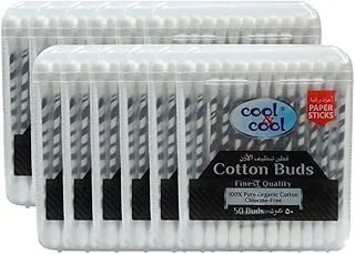 Cool & Cool Organic Paper Ear Buds - 50's (Pack of 12) - Black- Round Thick Tips,Cotton Swabs,100% Cotton,Double Tipped,Hygienic,Gentle & Safe Swabs for Ears - 600 Pieces