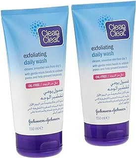 Clean & Clear Exfoliating Daily Wash, 2x150ml, Face Wash with Cleanser Natural Exfoliators, Exfoliate and Refresh Your Skin