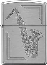 Zippo 200 Ae401160 Regular Saxophone Design Windproof Lighter, Chrome