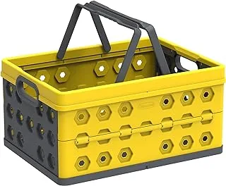 Cosmoplast 32L Foldable Basket, Collapsible Storage Crate, Yellow