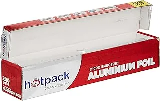 Hotpack Disposable Heavy Duty Embossed Aluminium Foil Silver 30cm width x 200 Sqft for food wrap, 1 Roll