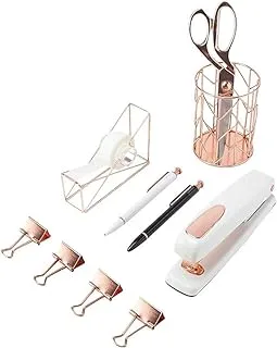 U Brands Desktop Accessory Kit, Office Supplies Set, Wire Metal, Rose Gold, 10-Pieces