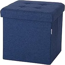 Seville Classics Cushioned Fabric Ottoman Hidden Storage Chest Footrest Chair, Padded Seat for Bedroom, Dorm, Loft, Living Room, Entryway, Hallway, Midnight Blue, 15.7