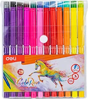 Deli Deflector Cap Design Clean Ink Felt Pen 24-Pieces, Multicolor