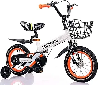 ZHITONG Children's Bikes With Training Wheels & Metal Basket 18 Inch, White