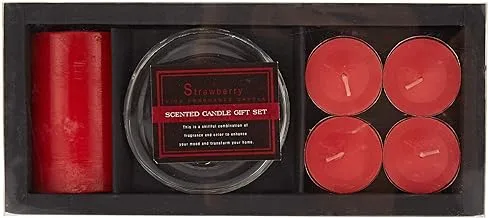 4pcs machine made tealight+1pc pillar +1pc glass plate candle gift set J010234602 - Red