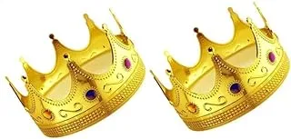 PARTY TIME - 2Pcs. Gold Crown - Royal King and Queen Jeweled Costume Accessories, Party Hat