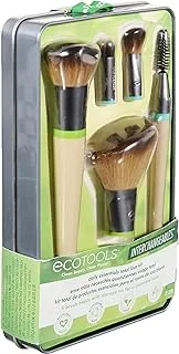 Ecotools Daily Essentials Face Kit Interchangeable MakEUp Brush Set مع 5 فرش ، 2 مقابض ، وصفيحة تخزين ، بني / أسود