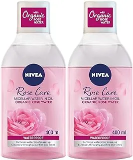 NIVEA Micellar Water Face Makeup Remover, Rose Care with Organic Rose, All Skin Types, 2x400ml