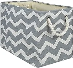 Dii Collapsible Polyester Storage Basket Or Bin With Durable Cotton Handles, Home Organizer Solution For Office, Bedroom Closet, Toys, & Laundry, 17.75X12X15, Chevron Gray