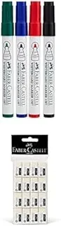 Faber Castell Whiteboard Marker Bullet Set Of 4Pc & Duster + SMALL POLY BAG OF 16PC