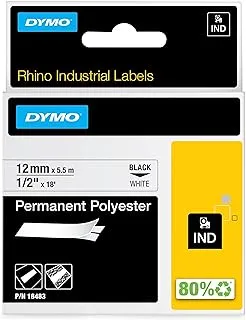 Dymo Rhino بوليستر دائم ، 12 مم × 5.5 متر ، أبيض