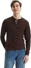 Hanes Men's T-Shirts, Men's BeefyT Henley Shirts, Men's Cotton Long Sleeve Shirts, Dark Truffle, L