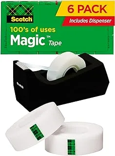 Scotch Magic Tape, 6 Rolls With Dispenser, Numerous Applications, Invisible, Engineered For Repairing, .75 X 2540 cm, Boxed (810K6C38)