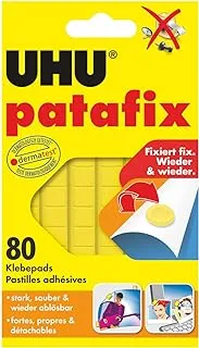 UHU PatAFix, Removable And Reusable Adhesive Pads, Repositionable Precut Tack, 80 Yellow