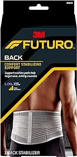 Futuro Comfort Stabilizing Back Support L/XL size, 1 unit/pack | Beige/Grey color | 46816EN | Support cushion pads help target sore | Aching muscles | Firm support | Back support