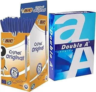 Bic 8373601 Cristal Original Ballpoint Pens Medium Point (1.0 Mm) - Blue, Box Of 50 & - Printer Copy Paper, Size A4, Gsm 80, 500 Pages Ream