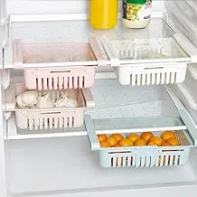 Refrigerator Fridge Drawer Storage Shelf Rack Basket Freezer Plate Layer Container Kitchen Article Draw-Out Hollowing Out Space Saver Retractable (Multicolor, 4Pc, 20.5X16.4X7.6cm)