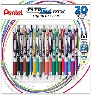 Pentel Energel Rtx Retractable Liquid Gel Ink Pen, (0.7mm) Medium, Assorted Ink, 20 Pack (Bl77Bp20M),