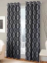 Home Town Floral Printed Jaquard/Chennile Black Out Navy Curtain,135X240Cm