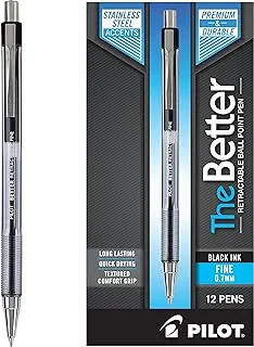 Pilot The Better Ball Point Pen Refillable & Retractable Ballpoint Pens, Fine Point, Black Ink, 12-Pack (30000)