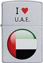 Zippo Classic Lighter 205 Ci412386 I Heart Uae With Round Shape Flag Design | Windproof | High Polish Chrome Metal |Silver