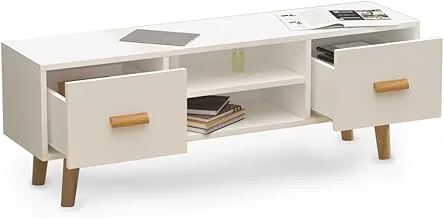 H301 Modern Multifunctional TV Table Stand, Storage Unit with Two Drawers and Storage Shelves - White, H301-TVstd-WHT