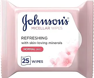 Johnson's Cleansing Face Micellar Wipes, Refreshing, Normal Skin, 25 Wipes