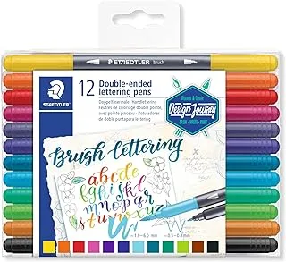 STAEDTLER Design Journey 3004 TB12 double-ended lettering pens in 12 assorted colours, 17,2 x 12,4 1 cm