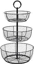 Gourmet Basics By Mikasa Round Wrap 3-Tier Metal Floor Standing Fruit/Home Storage Basket, Easy Assembly, Antique Black