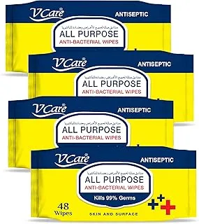 V Care All Purpose Anti Bacterial Wipes - 48'S | Kills 99.9% Of Germs | Cleans And Disinfects Surfaces | Multipurpose And Versatile | (Pack Of 4)