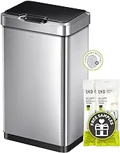 Eko Mirage-T 50 Liter / 13.2 Gallon Touchless Rectangular Motion Sensor Trash Can, Brushed Stainless Steel Finish