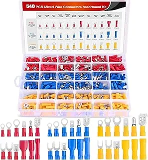 Nilight 540pcs Mixed Quick Disconnect Electrical Insulated Butt Bullet Spade Fork Ring Solderless Crimp Terminals 22-16/16-14/12-10 Gauge Wire Connectors Assortment Kit,2 Years Warranty