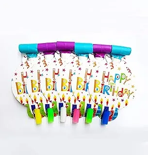 PARTY TIME - Happy Birthday Blowouts Paper Blow Outs Noise Makers Whistle Horn الدعائم المبهجة لأعياد الميلاد ومستلزمات حفلات الأطفال (عبوة من 6 نفخات ملونة)