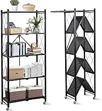 SKY-TOUCH Foldable Storage Organizer 5 Tier, Storage Shelves Kitchen Cabinet Storage Rack, Shelf Storage Multipurpose Rack for Living Room Bedroom Kitchen Garage Black 35x72x160.5cm