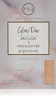 Mai Couture Blotting Paper Glow Duo Bronzer & Highlighter On-The-Go MakEUp, Suitable For Face & Body, Recycleable | (30 Sheets Each) No.6 Light-Med