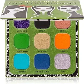 Hank & Henry Las Hermanas, Los Angeles. Colorful Eye Shadow Palette Matte, Shimmer & Glitter Metallic Finish. 9 Intensely Pigmented Eyeshadows